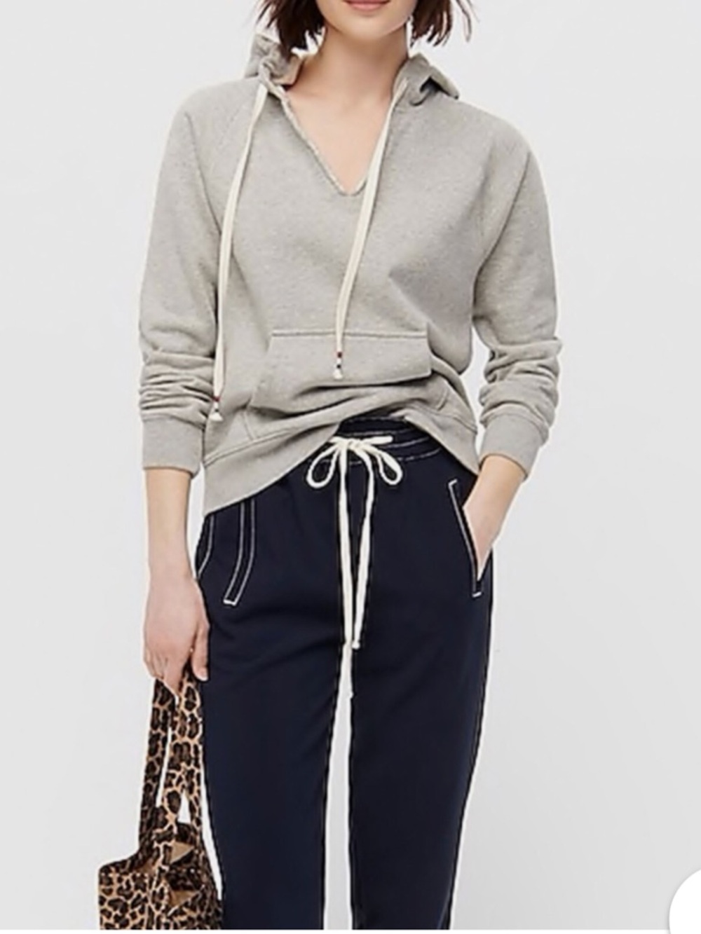 NWOT J. Crew Women’s Light Gray Terry Cloth Pullover Hoodie with Drawstring